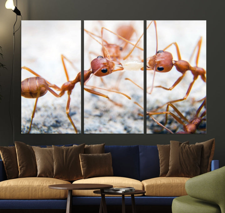 Ants Wall Art, Extra Large Animal Wall Decor, Ant Canvas Print, Farmhouse Wall Art, Set of Panel, Framed Prints