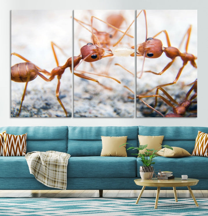 Ants Wall Art, Extra Large Animal Wall Decor, Ant Canvas Print, Farmhouse Wall Art, Set of Panel, Framed Prints