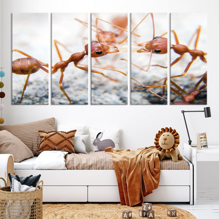 Ants Wall Art, Extra Large Animal Wall Decor, Ant Canvas Print, Farmhouse Wall Art, Set of Panel, Framed Prints