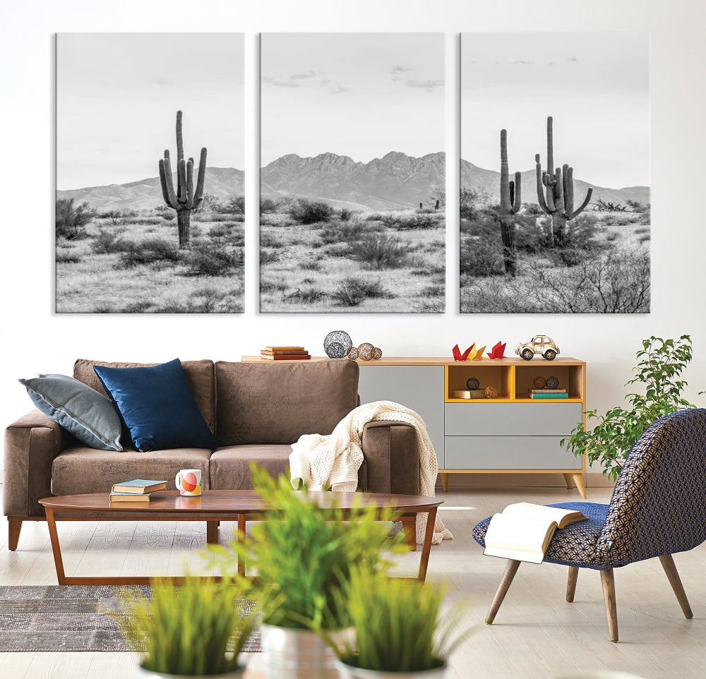 Arizona Desert Landscape Wall Art Framed Canvas Print Black and White Room Wall Decor