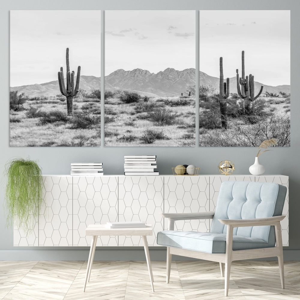 Arizona Desert Landscape Wall Art Framed Canvas Print Black and White Room Wall Decor