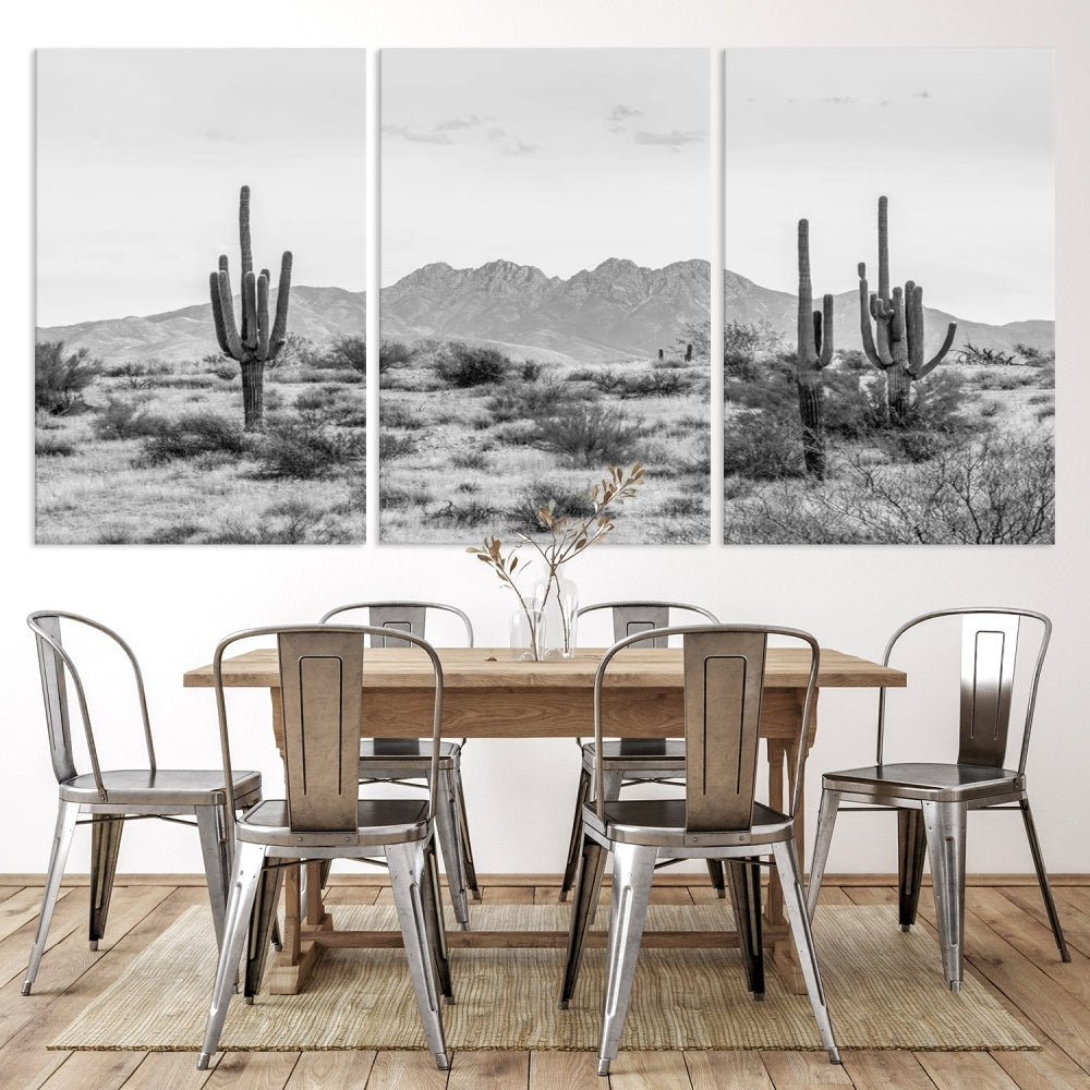 Arizona Desert Landscape Wall Art Framed Canvas Print Black and White Room Wall Decor