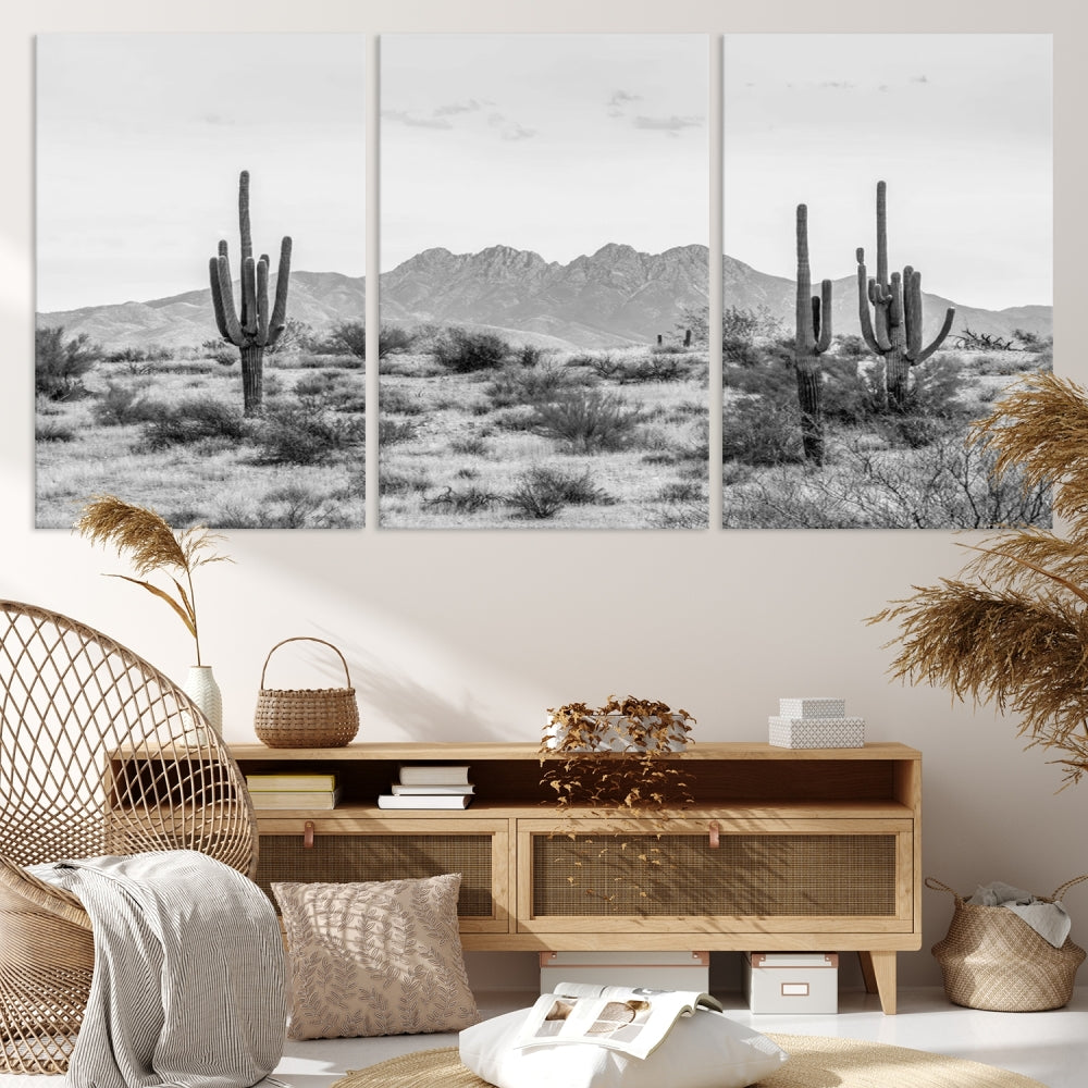 Arizona Desert Landscape Wall Art Framed Canvas Print Black and White Room Wall Decor