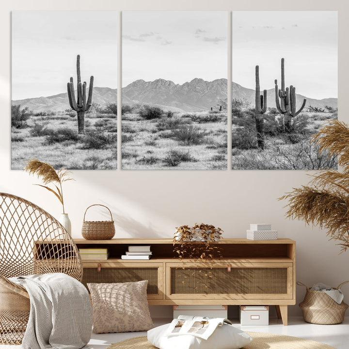 Arizona Desert Landscape Wall Art Framed Canvas Print Black and White Room Wall Decor