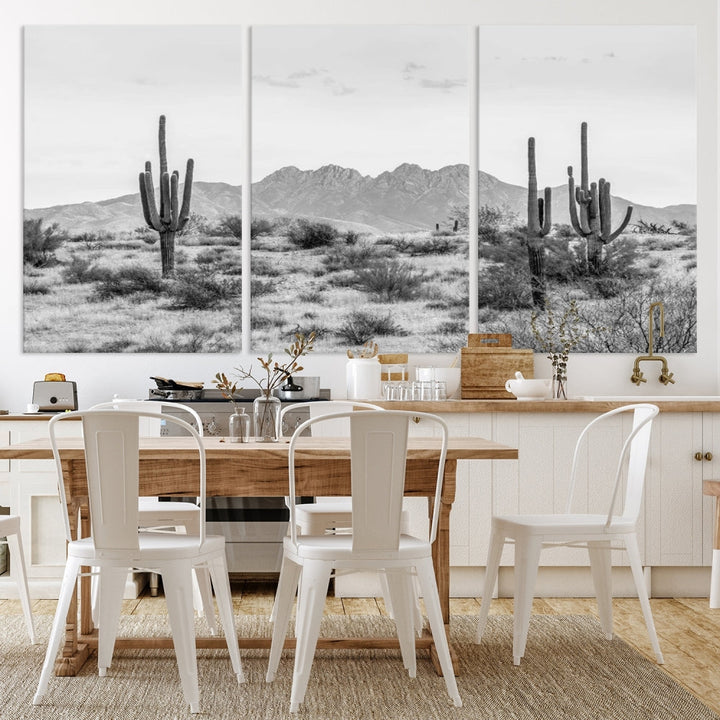 Arizona Desert Landscape Wall Art Framed Canvas Print Black and White Room Wall Decor