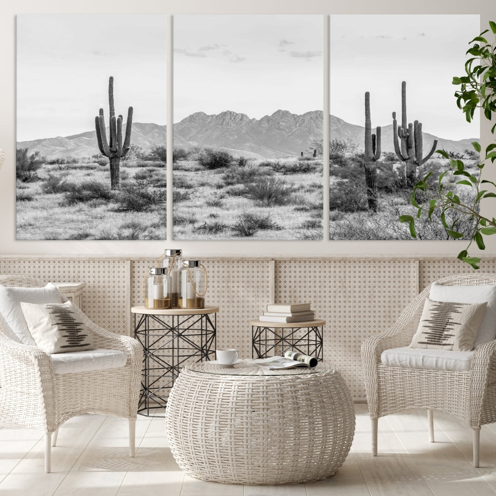 Arizona Desert Landscape Wall Art Framed Canvas Print Black and White Room Wall Decor