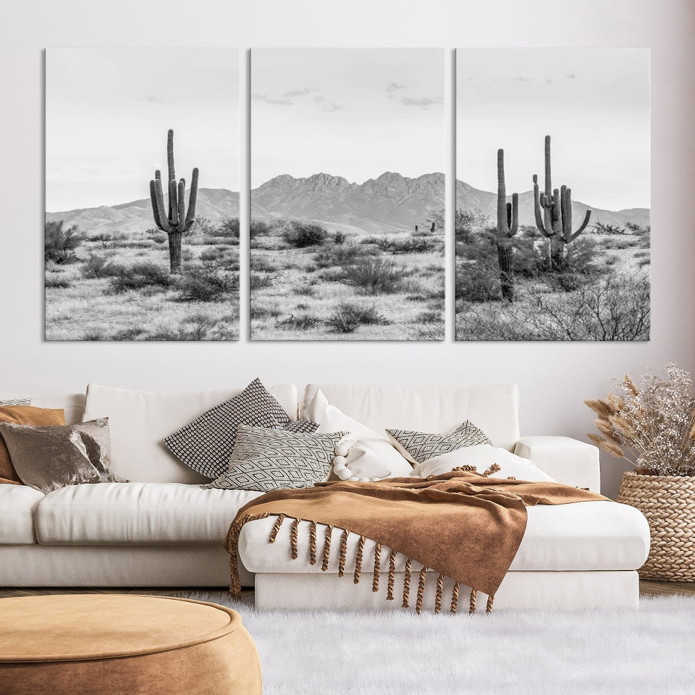 Arizona Desert Landscape Wall Art Framed Canvas Print Black and White Room Wall Decor