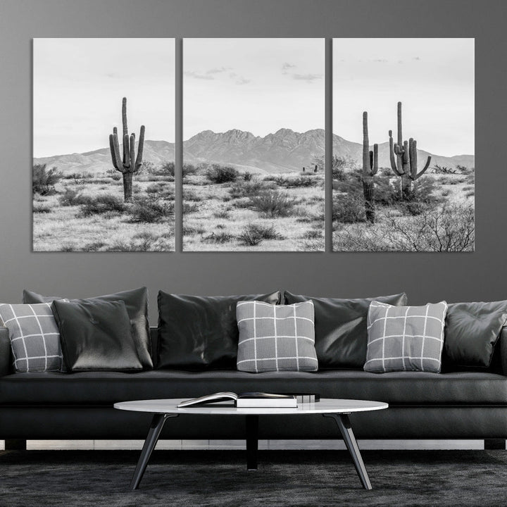 Arizona Desert Landscape Wall Art Framed Canvas Print Black and White Room Wall Decor