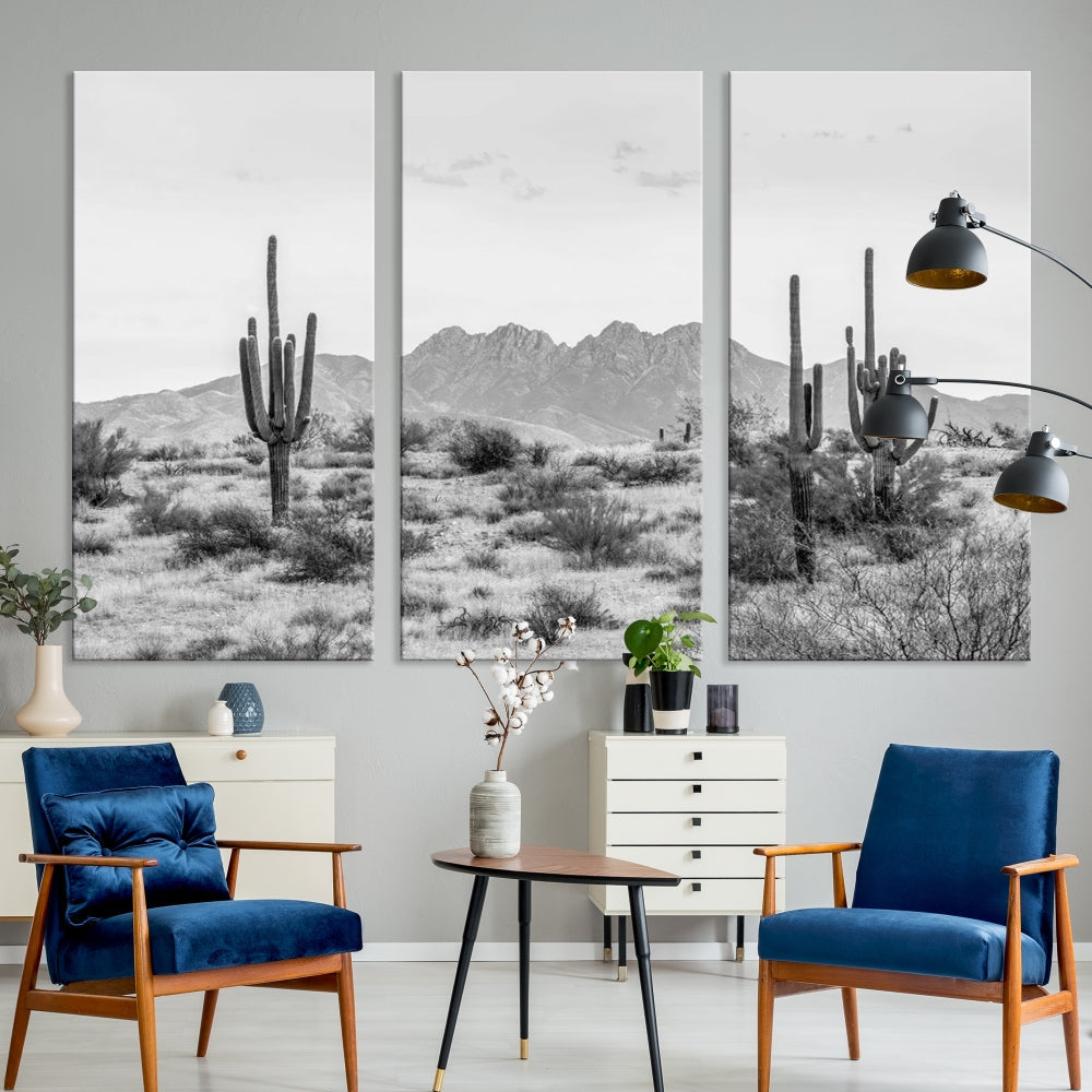 Arizona Desert Landscape Wall Art Framed Canvas Print Black and White Room Wall Decor