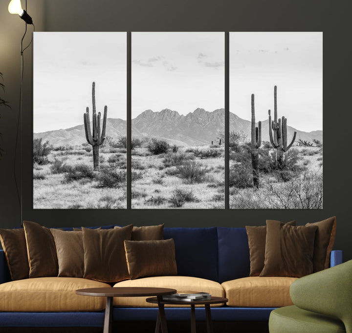 Arizona Desert Landscape Wall Art Framed Canvas Print Black and White Room Wall Decor