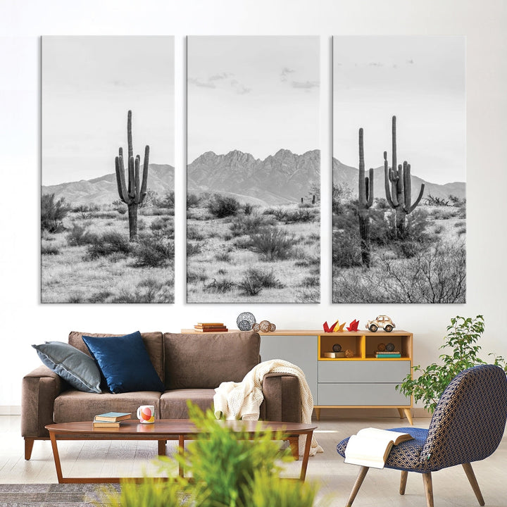 Arizona Desert Landscape Wall Art Framed Canvas Print Black and White Room Wall Decor