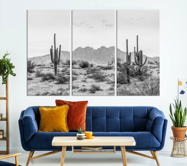 Arizona Desert Landscape Wall Art Framed Canvas Print Black and White Room Wall Decor