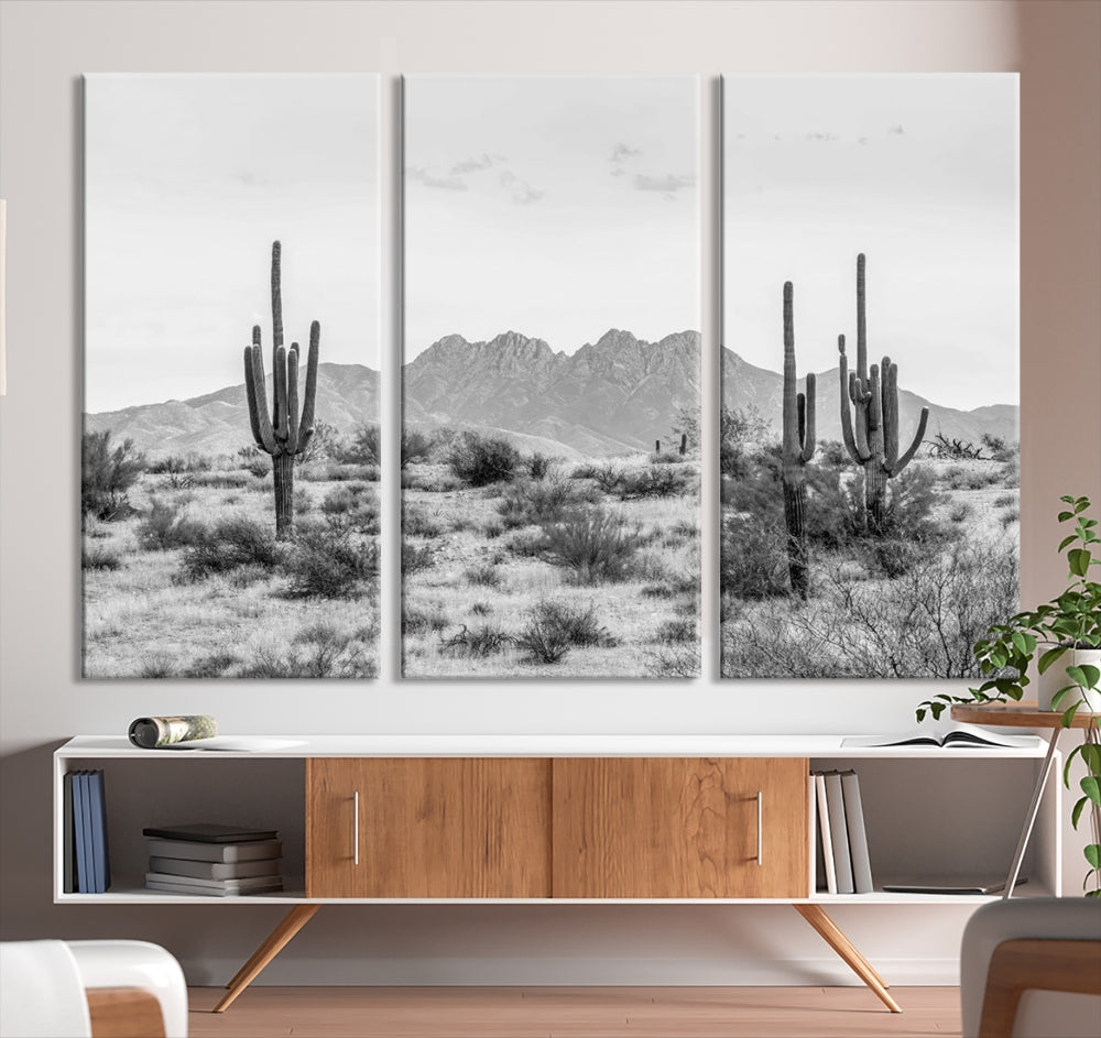 Arizona Desert Landscape Wall Art Framed Canvas Print Black and White Room Wall Decor