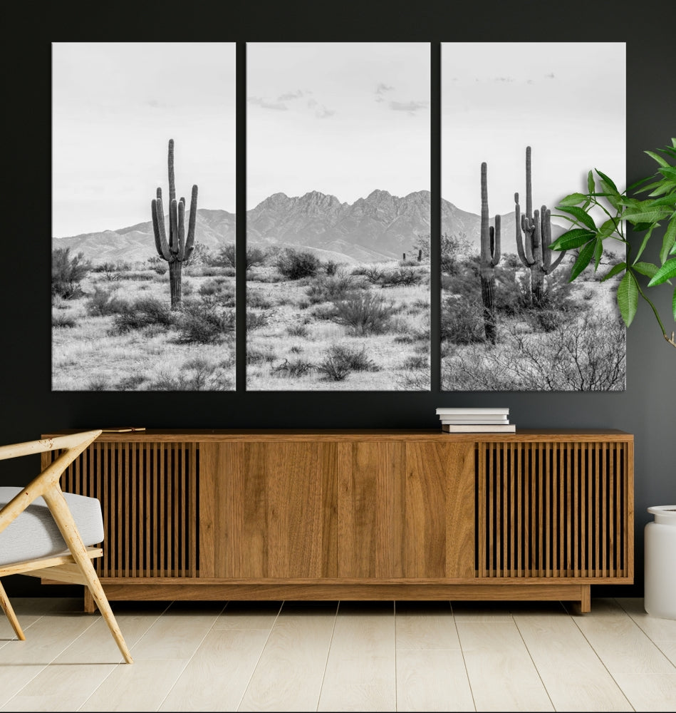 Arizona Desert Landscape Wall Art Framed Canvas Print Black and White Room Wall Decor