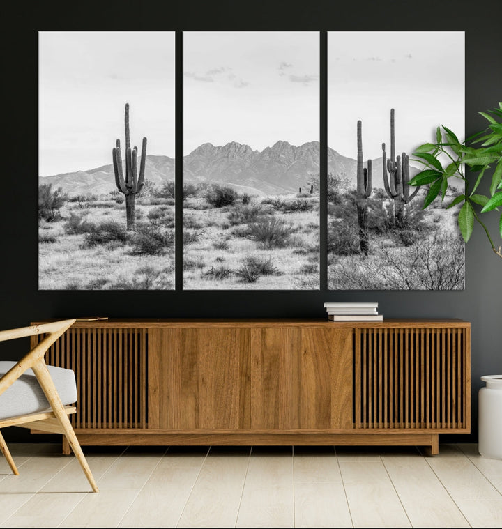 Arizona Desert Landscape Wall Art Framed Canvas Print Black and White Room Wall Decor