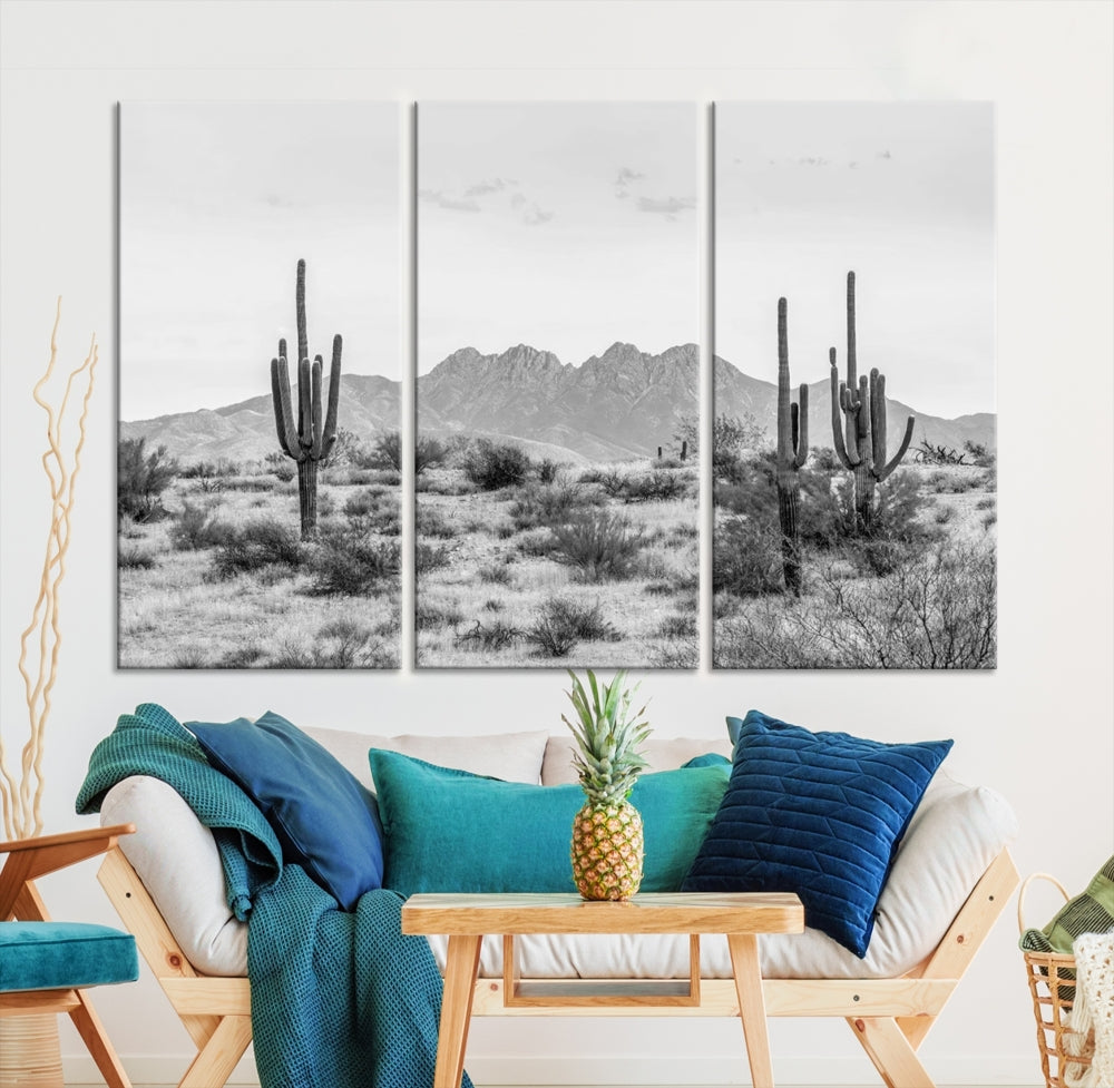 Arizona Desert Landscape Wall Art Framed Canvas Print Black and White Room Wall Decor