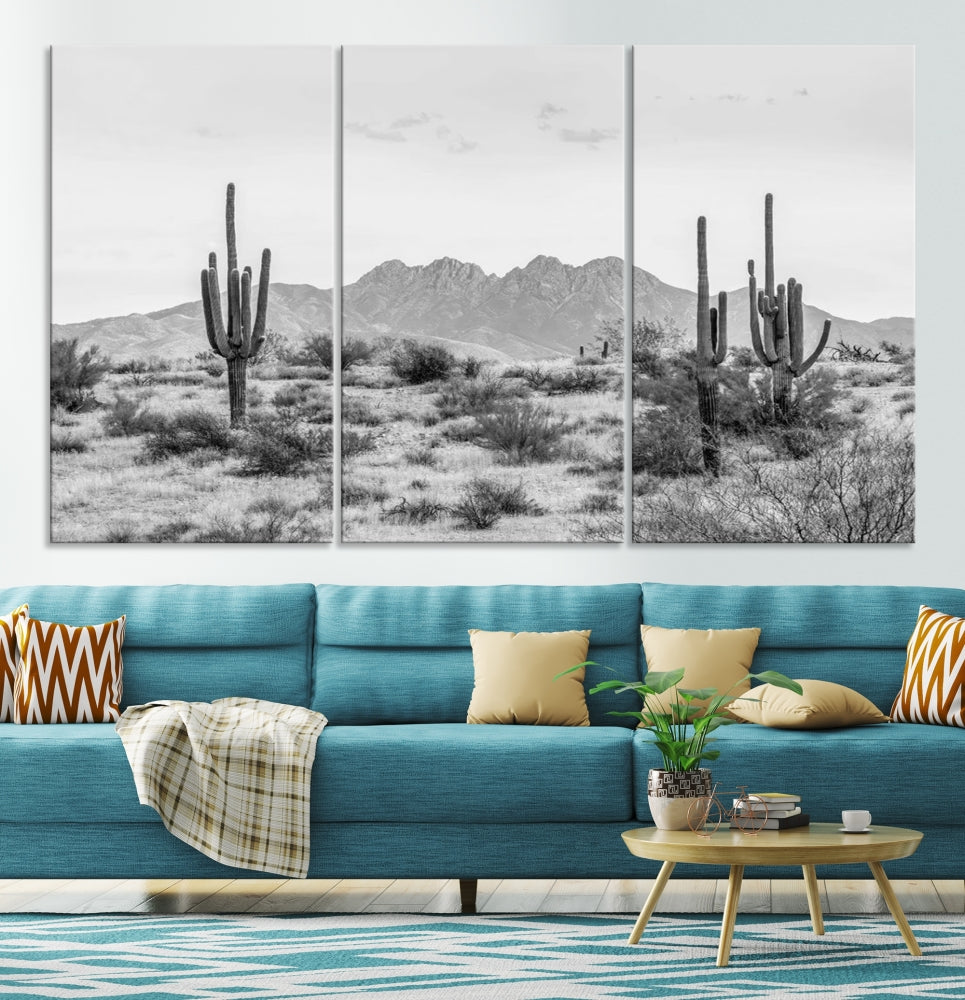 Arizona Desert Landscape Wall Art Framed Canvas Print Black and White Room Wall Decor