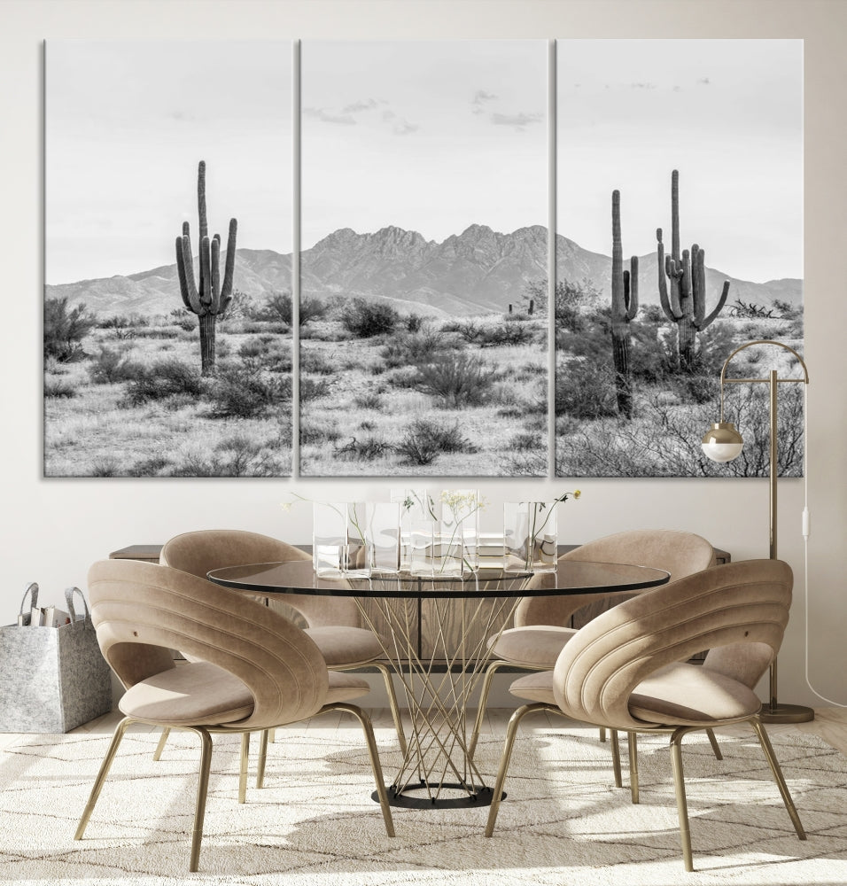 Arizona Desert Landscape Wall Art Framed Canvas Print Black and White Room Wall Decor