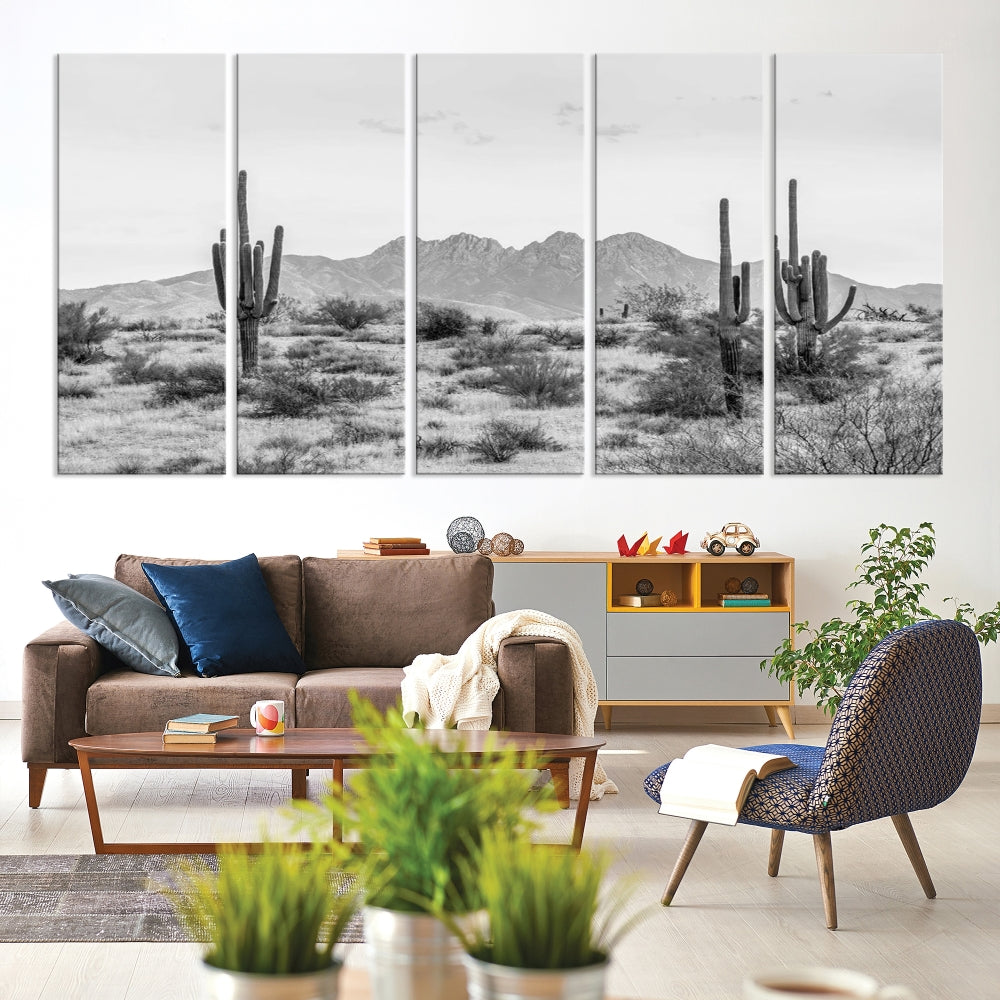 Arizona Desert Landscape Wall Art Framed Canvas Print Black and White Room Wall Decor