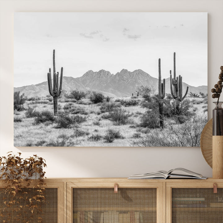 Arizona Desert Landscape Wall Art Framed Canvas Print Black and White Room Wall Decor