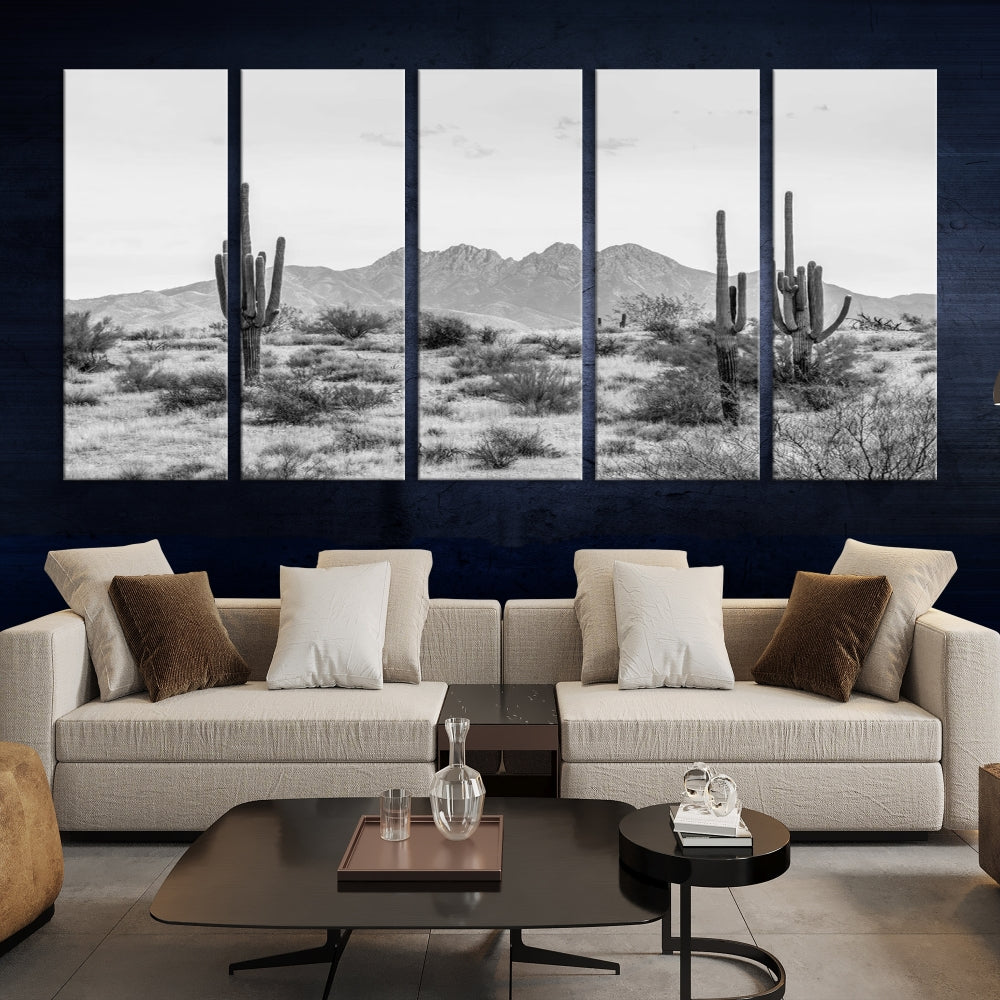 Arizona Desert Landscape Wall Art Framed Canvas Print Black and White Room Wall Decor