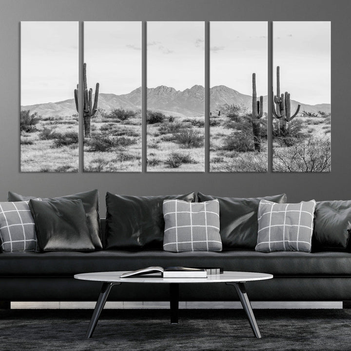 Arizona Desert Landscape Wall Art Framed Canvas Print Black and White Room Wall Decor