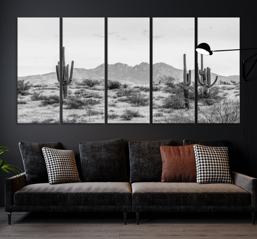 Arizona Desert Landscape Wall Art Framed Canvas Print Black and White Room Wall Decor