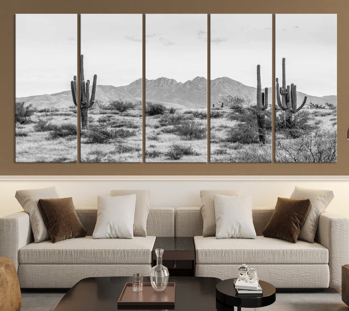 Arizona Desert Landscape Wall Art Framed Canvas Print Black and White Room Wall Decor