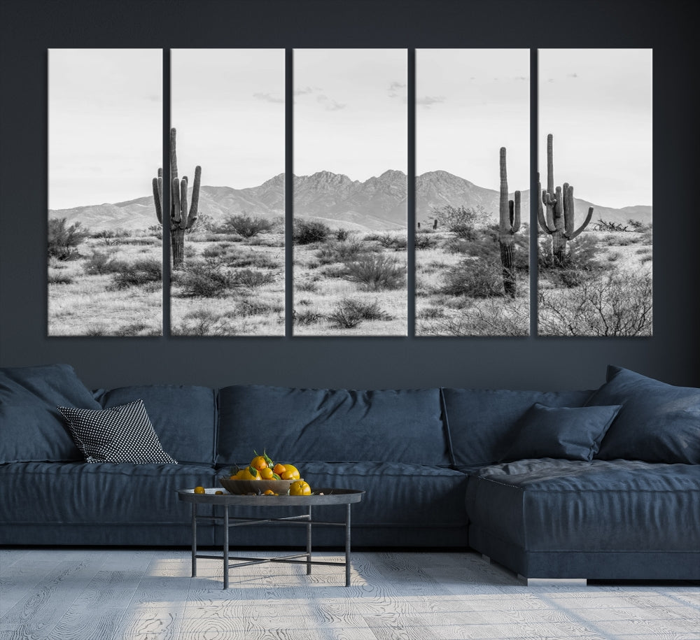 Arizona Desert Landscape Wall Art Framed Canvas Print Black and White Room Wall Decor