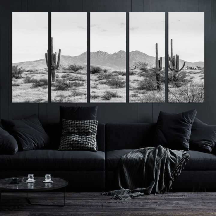 Arizona Desert Landscape Wall Art Framed Canvas Print Black and White Room Wall Decor