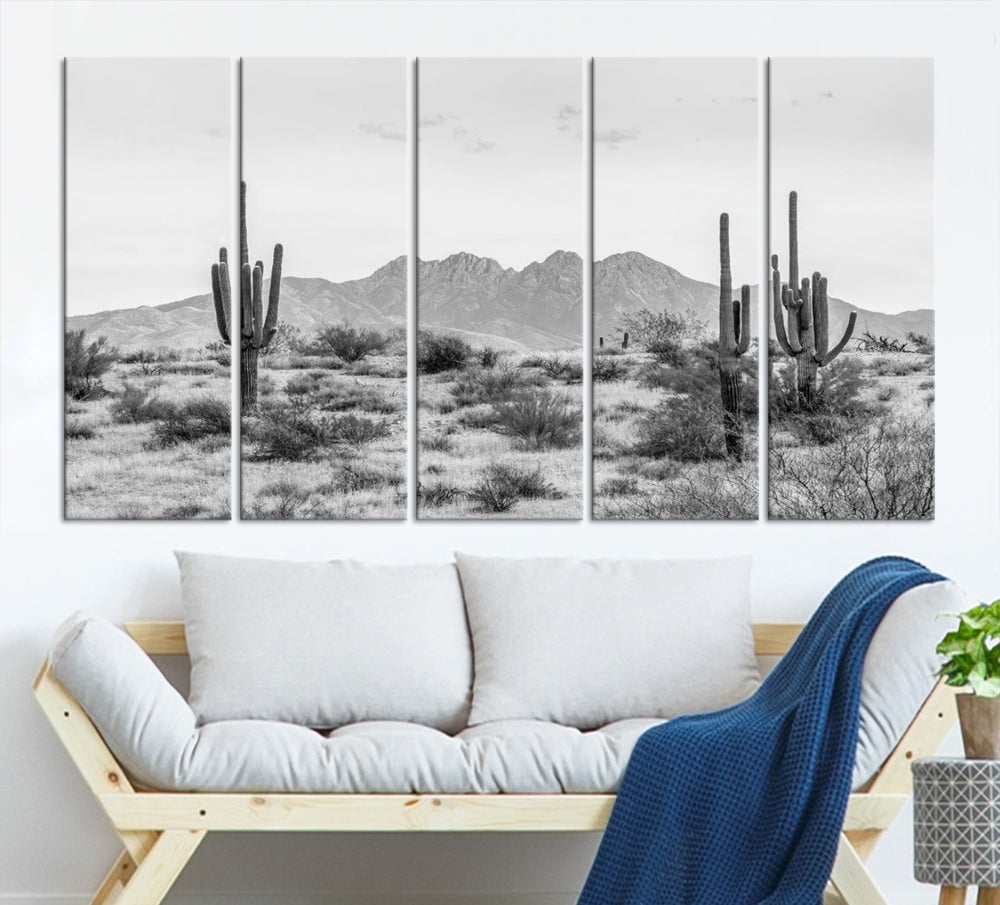 Arizona Desert Landscape Wall Art Framed Canvas Print Black and White Room Wall Decor