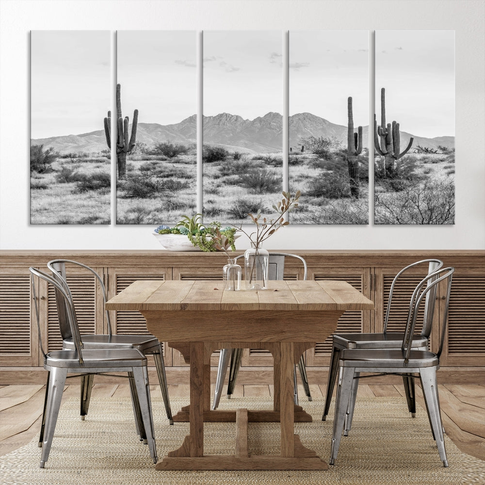 Arizona Desert Landscape Wall Art Framed Canvas Print Black and White Room Wall Decor