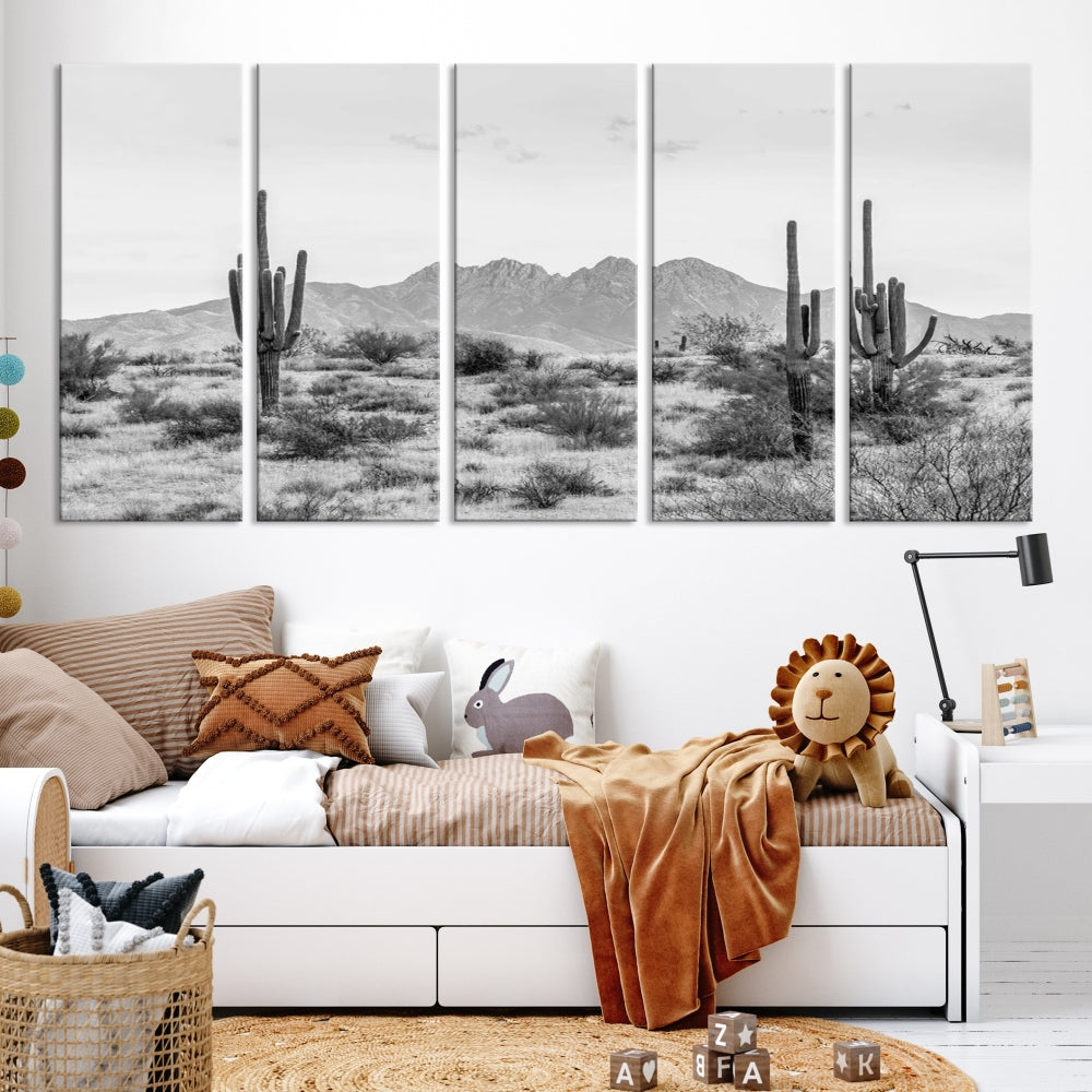 Arizona Desert Landscape Wall Art Framed Canvas Print Black and White Room Wall Decor