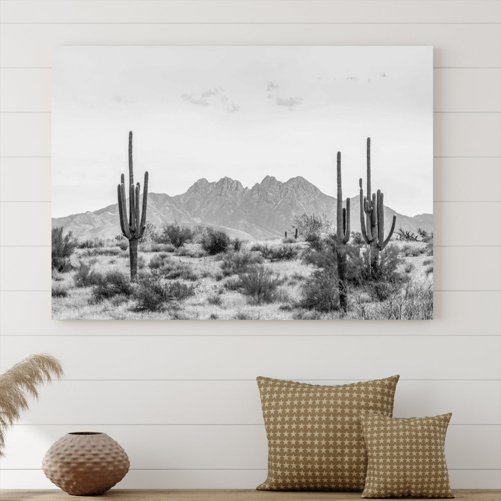 Arizona Desert Landscape Wall Art Framed Canvas Print Black and White Room Wall Decor