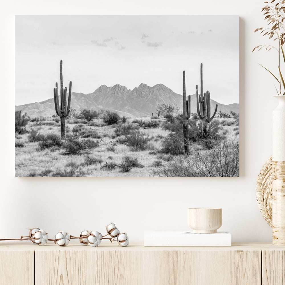 Arizona Desert Landscape Wall Art Framed Canvas Print Black and White Room Wall Decor