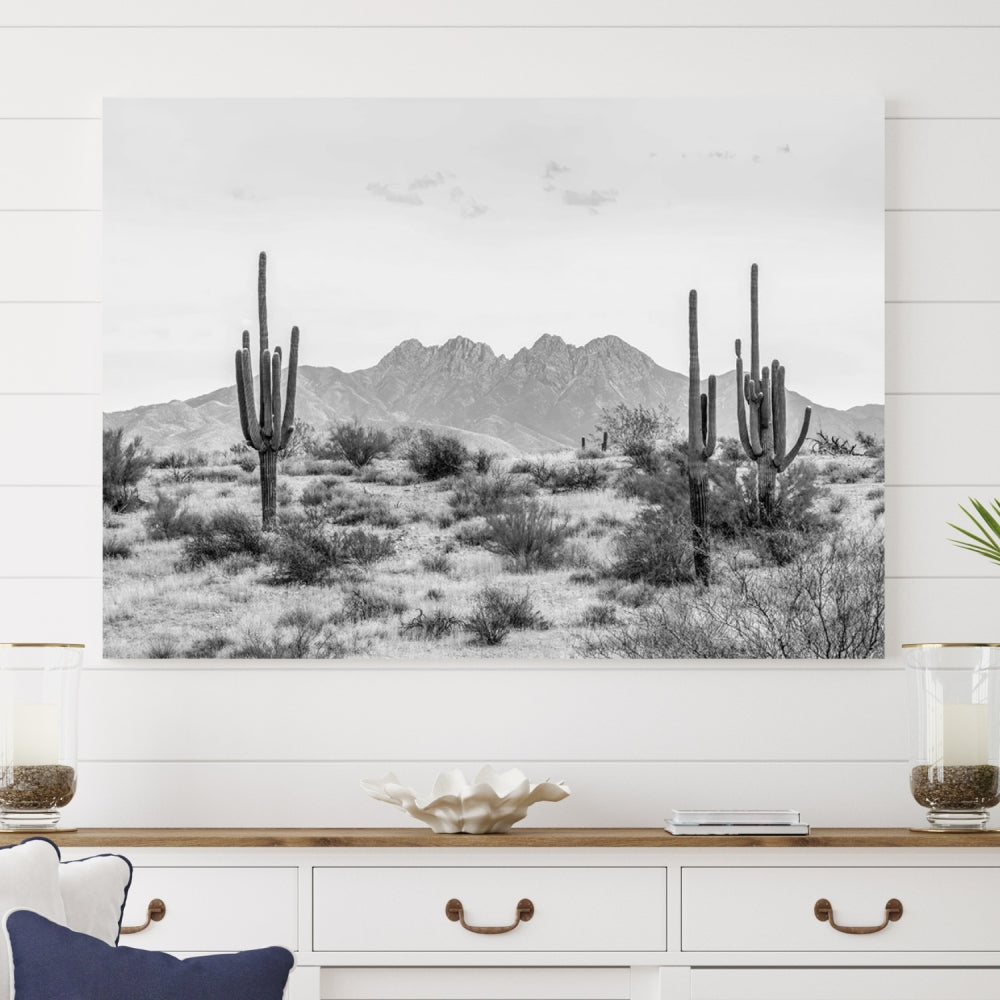 Arizona Desert Landscape Wall Art Framed Canvas Print Black and White Room Wall Decor