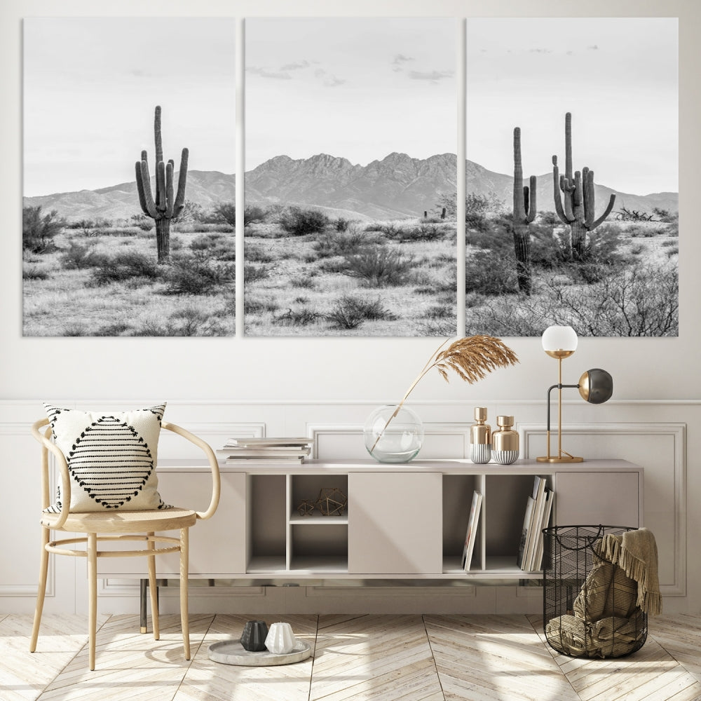 Arizona Desert Landscape Wall Art Framed Canvas Print Black and White Room Wall Decor