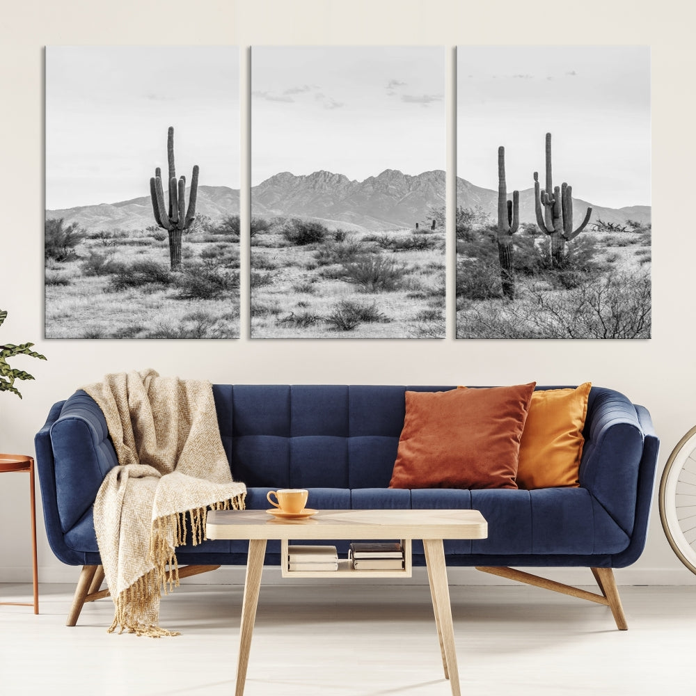 Arizona Desert Landscape Wall Art Framed Canvas Print Black and White Room Wall Decor