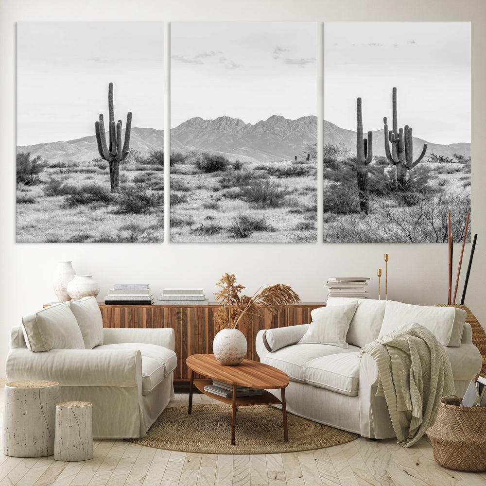 Arizona Desert Landscape Wall Art Framed Canvas Print Black and White Room Wall Decor