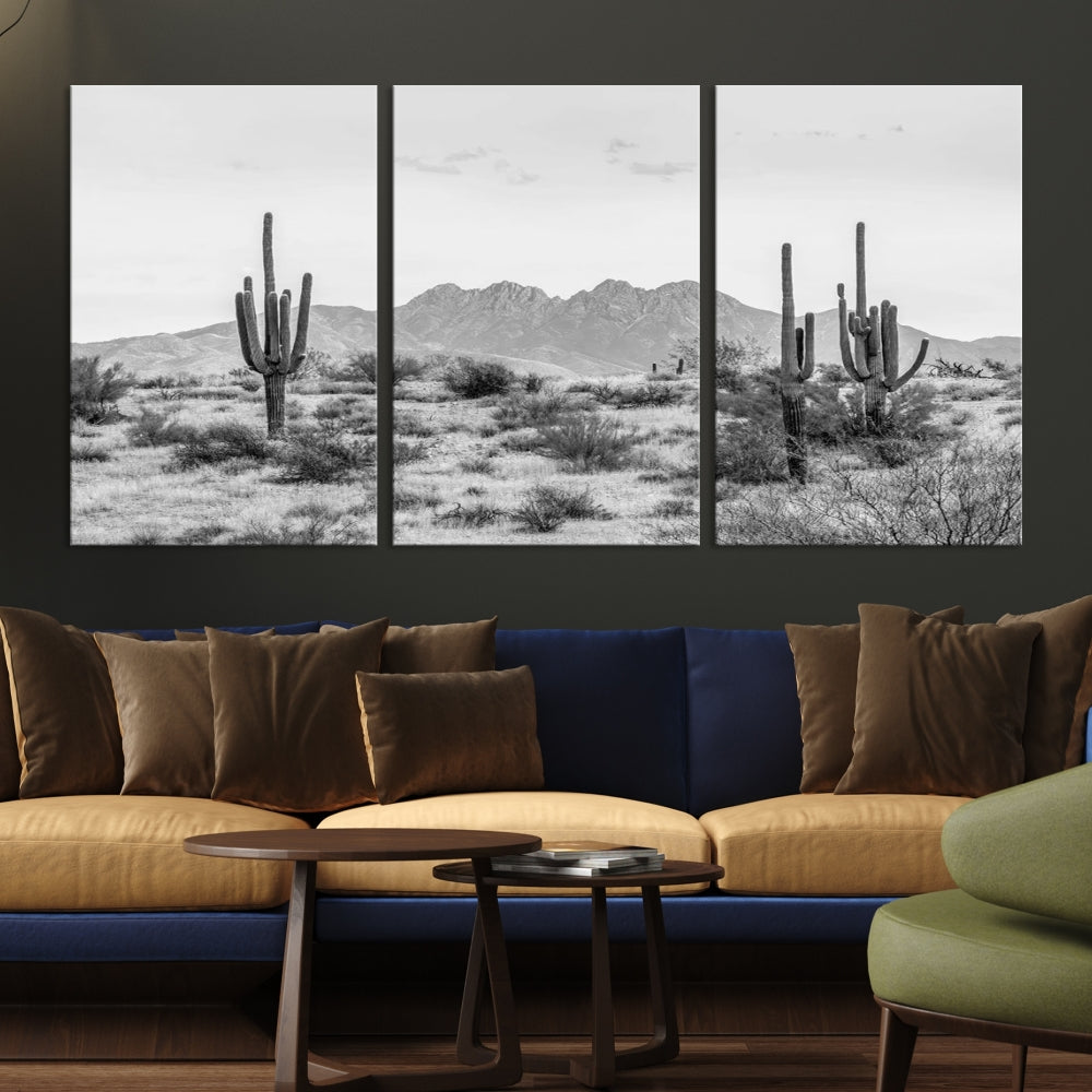 Arizona Desert Landscape Wall Art Framed Canvas Print Black and White Room Wall Decor