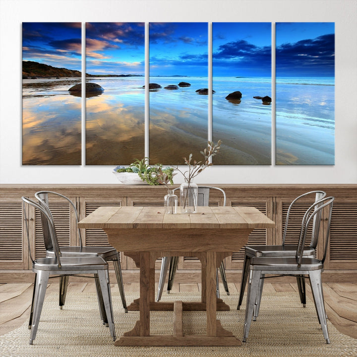 Astonishing Beach Landscape View at Dusk Ocean Picture Canvas Art Print