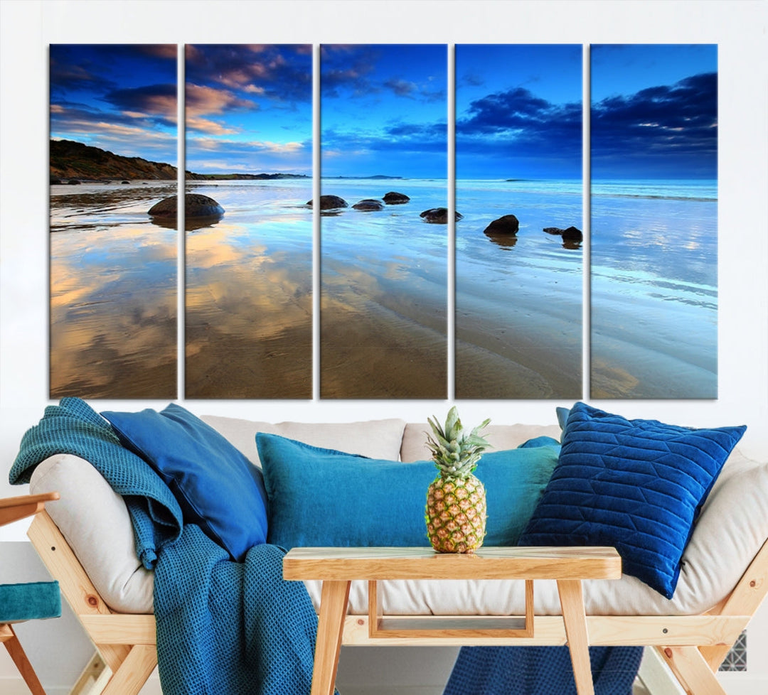 Astonishing Beach Landscape View at Dusk Ocean Picture Canvas Art Print