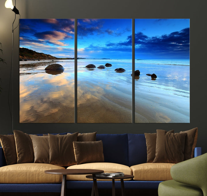 Astonishing Beach Landscape View at Dusk Ocean Picture Canvas Art Print