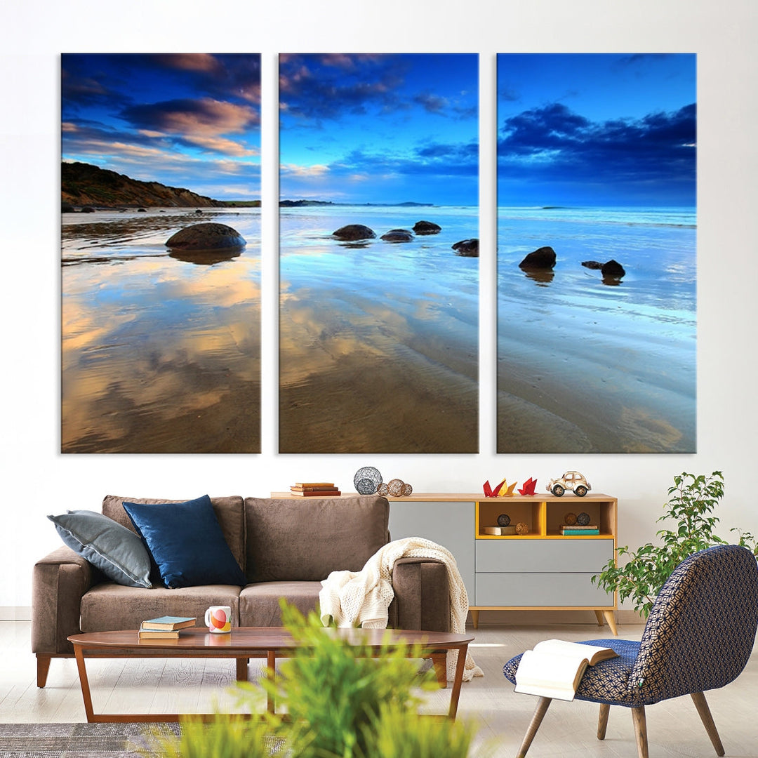 Astonishing Beach Landscape View at Dusk Ocean Picture Canvas Art Print