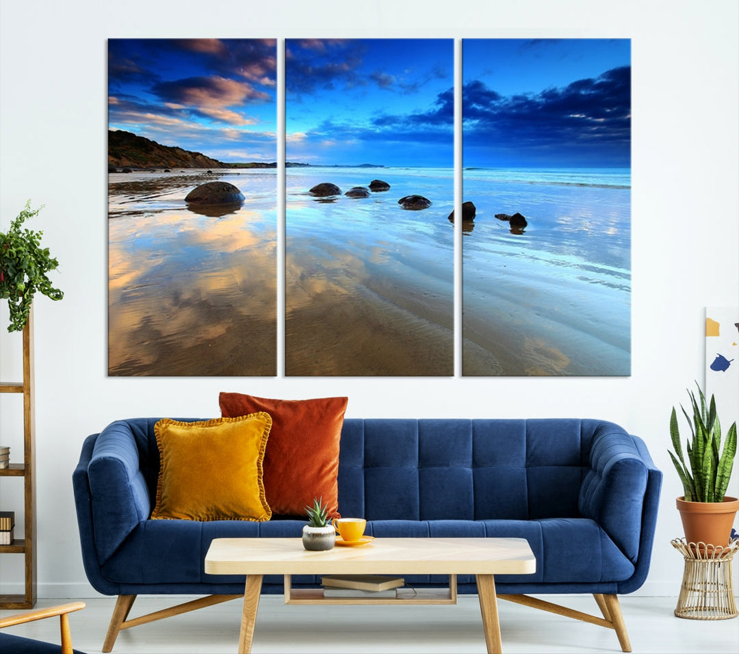 Astonishing Beach Landscape View at Dusk Ocean Picture Canvas Art Print