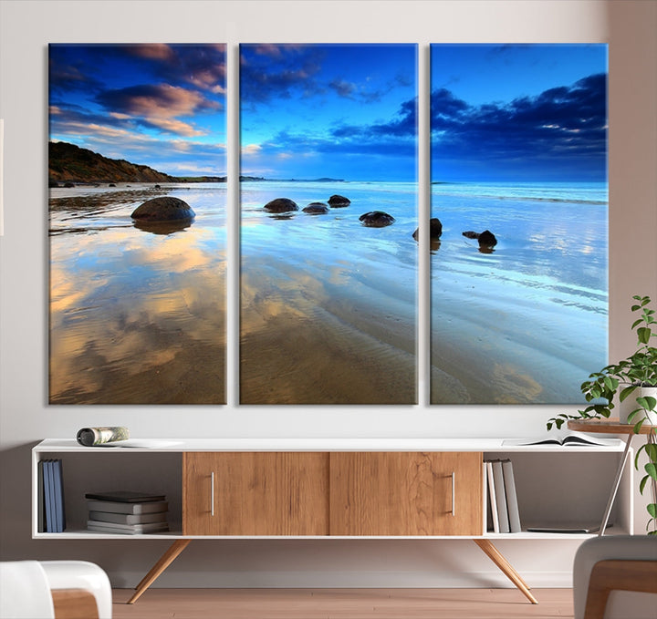 Astonishing Beach Landscape View at Dusk Ocean Picture Canvas Art Print