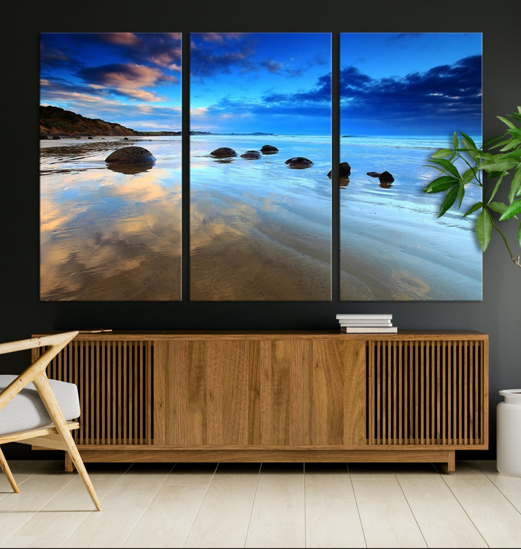 Astonishing Beach Landscape View at Dusk Ocean Picture Canvas Art Print