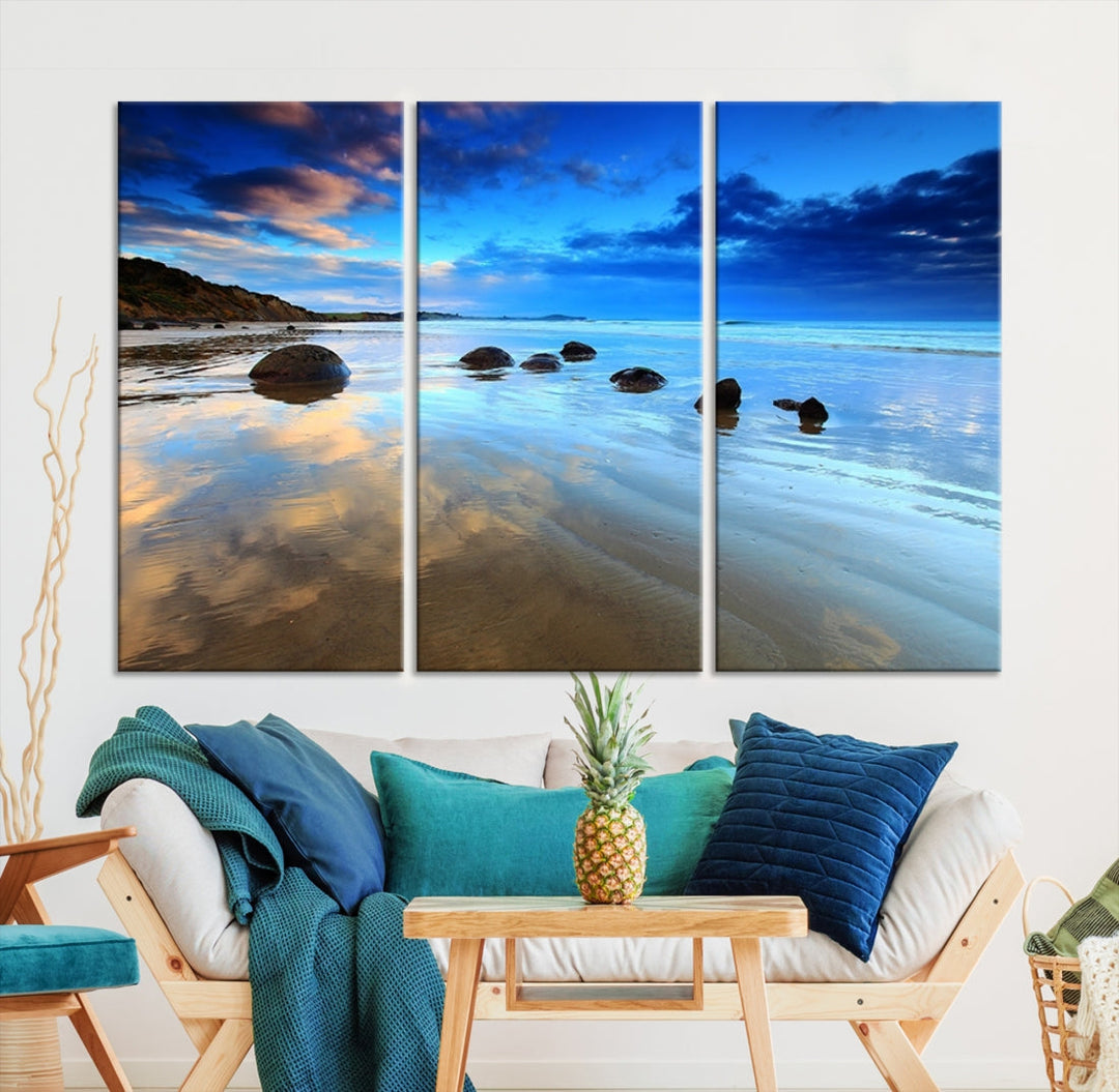 Astonishing Beach Landscape View at Dusk Ocean Picture Canvas Art Print