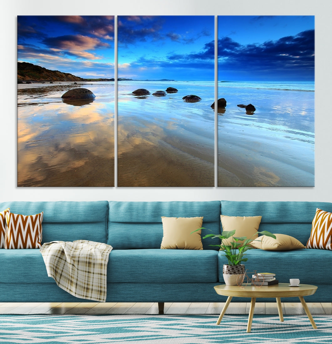 Astonishing Beach Landscape View at Dusk Ocean Picture Canvas Art Print