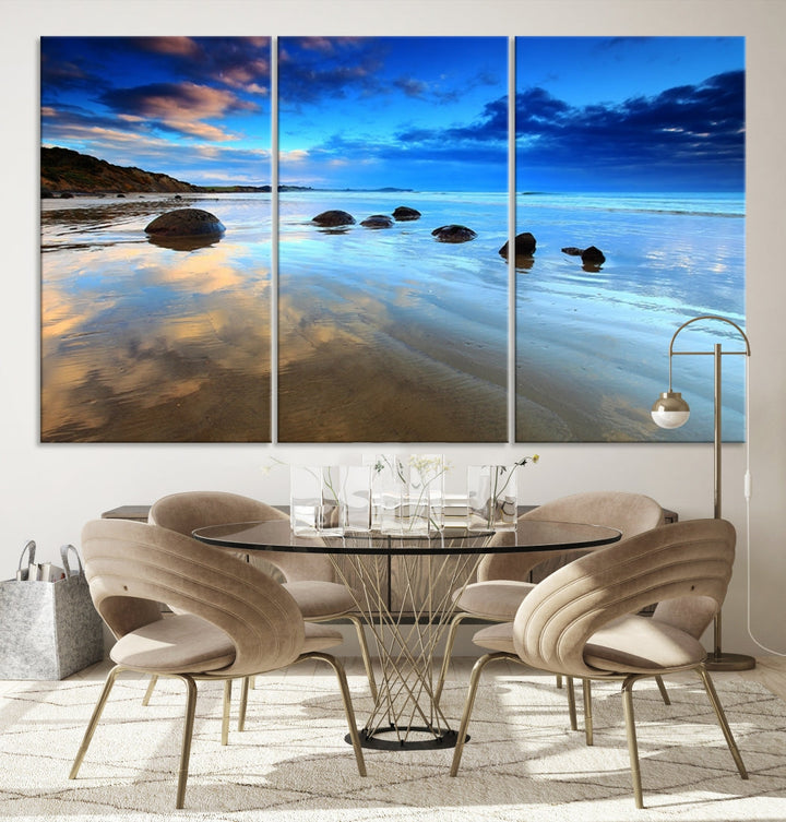 Astonishing Beach Landscape View at Dusk Ocean Picture Canvas Art Print